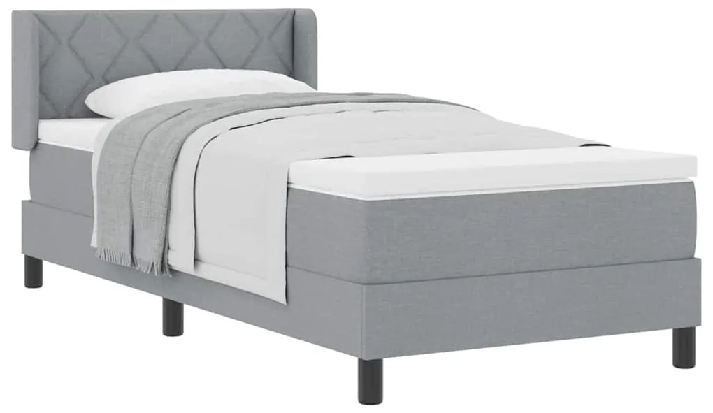 Cama Box com Colchão Cinza Claro, 100 x 200 cm, Tecido