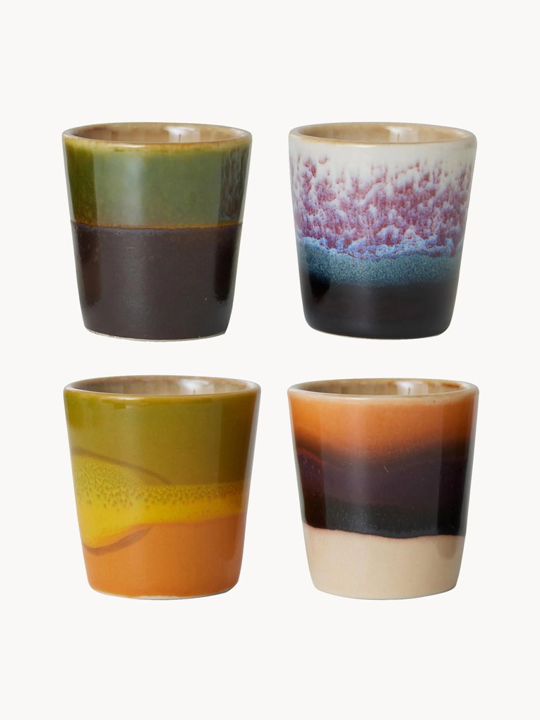 Copos para ovos pintados à mão com vidrado reativo 70's, conjunto de 4