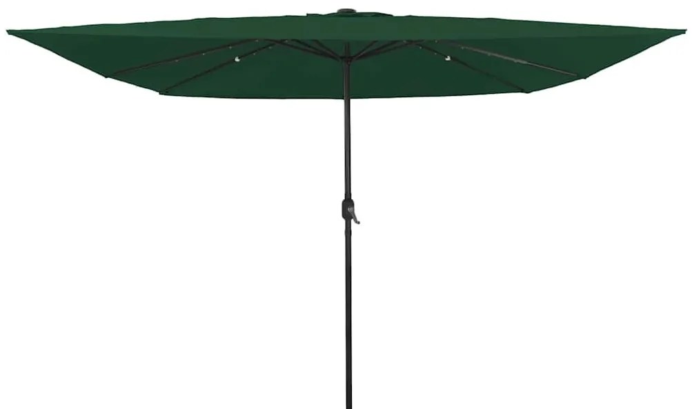 vidaXL Guarda-Sol Quadrado com Luzes LED 295 x 245 cm Verde