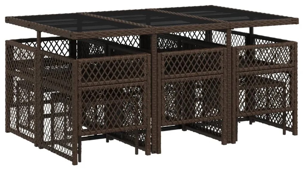 11 pcs conjunto jantar p/ jardim c/ almofadões vime PE castanho