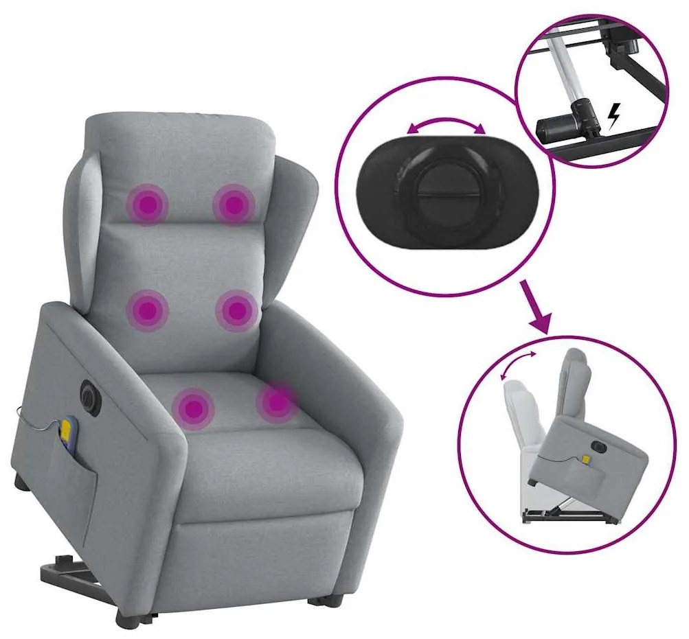 Poltrona elétrica reclinável massagens tecido cinzento-claro