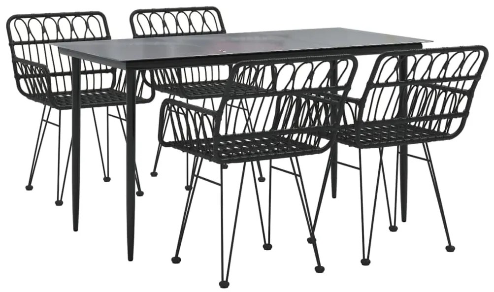5 pcs conjunto de jantar p/ jardim vime PE preto