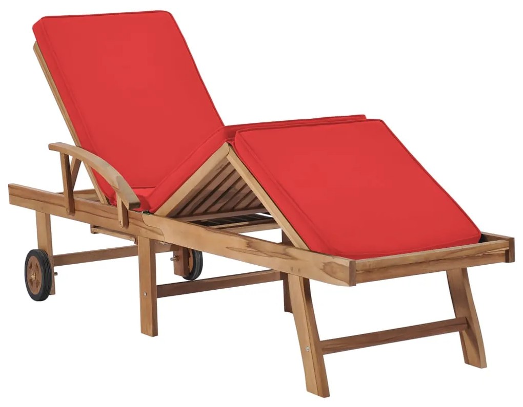 Espreguiçadeiras c/ almofadões 2 pcs teca maciça vermelho