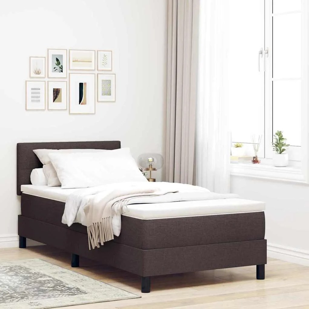 vidaXL Cama Box com colchão Marrom Escuro 100 x 200 cm tecido