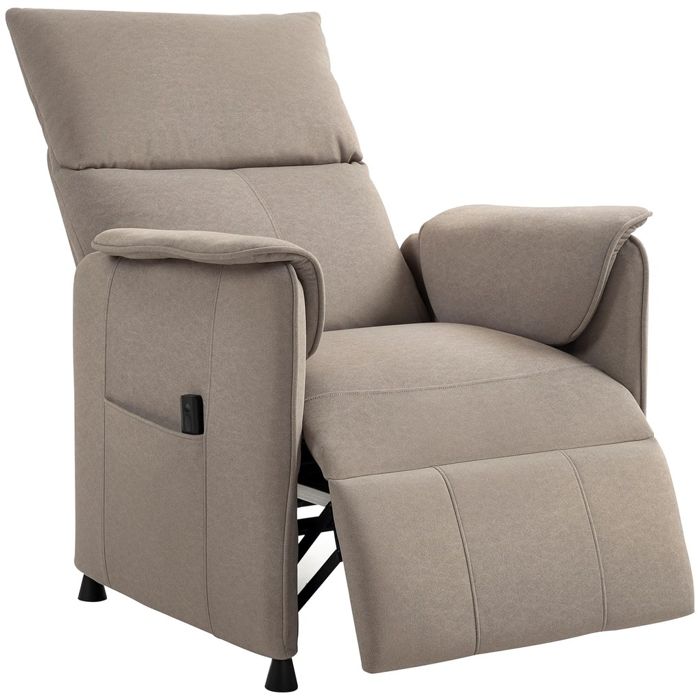 HOMCOM Poltrona Relax Reclinável Elétrica com Função Memória Apoio para Pés Controlo Remoto e Bolsos Laterais 80x83x104 cm Marrom