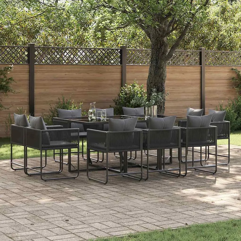 Conjunto de Jantar de Jardim com 13 Peças e Almofadas em Aço e Rattan