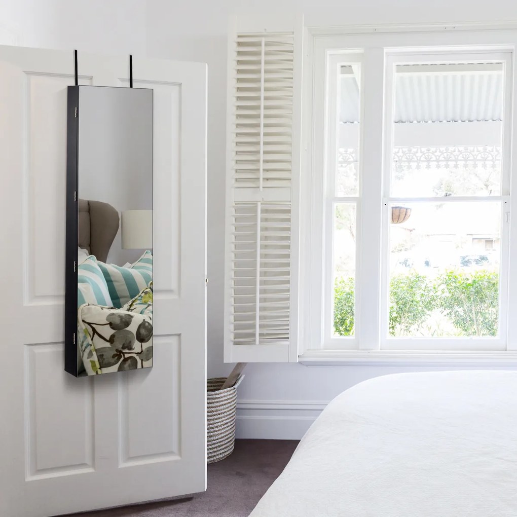 Armário para joias com iluminação LED Prateleira para joias com espelho Armário com espelho com fechadura Cinza