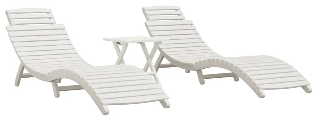 Espreguiçadeiras 2 pcs c/ mesa madeira de acácia maciça branco