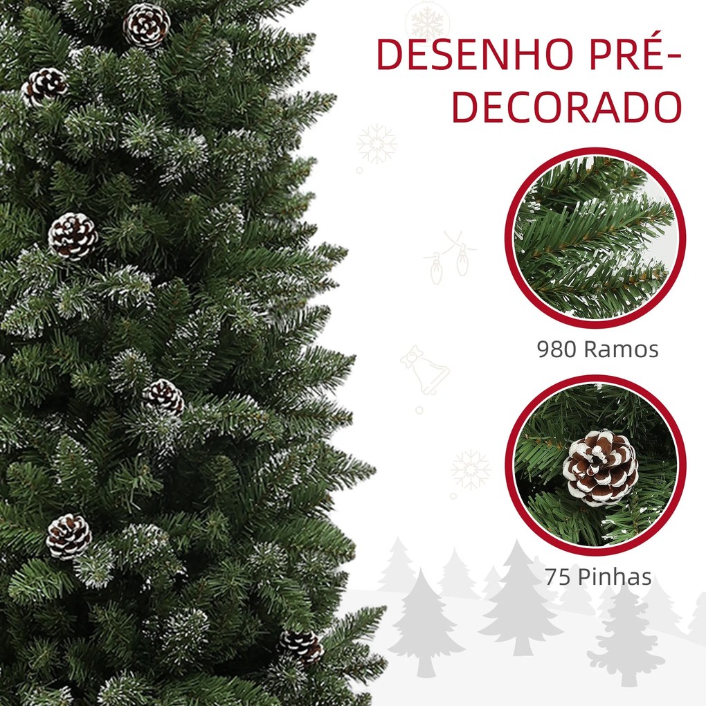 HOMCOM Árvore de Natal 225 cm Árvore de Natal Artificial com 980 Ramos