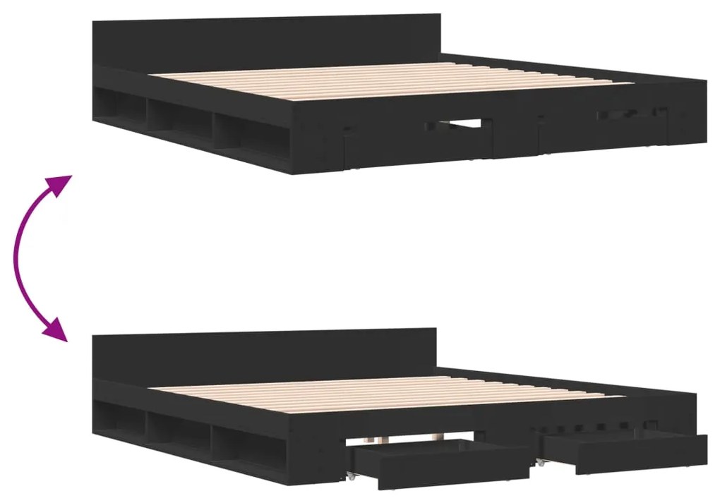 Estrutura de cama c/ gavetas 180x200 cm derivados madeira preto