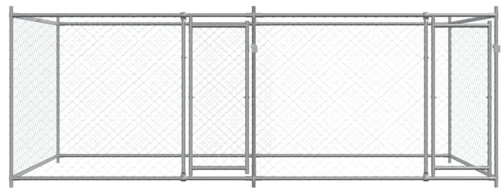 Jaula para cão com portas 4x2x1,5 m aço galvanizado cinzento