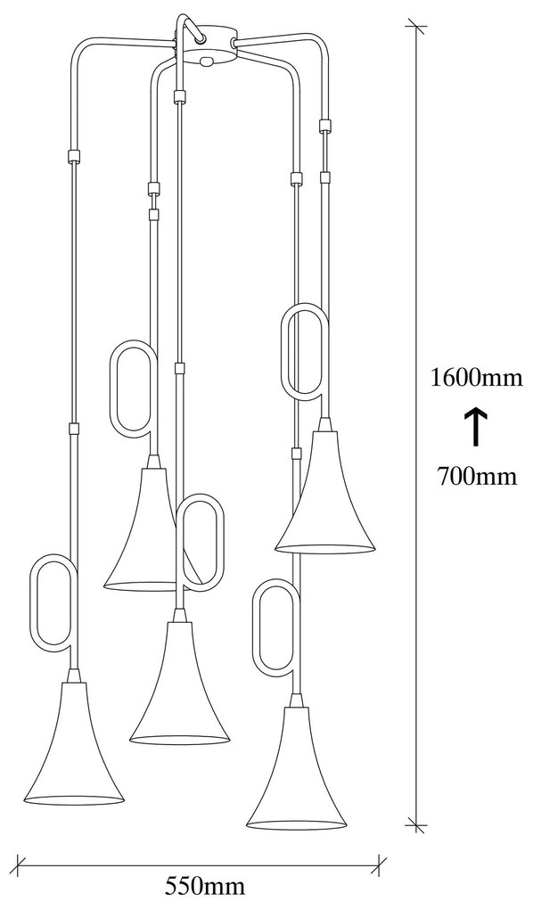Chandelier Sarmal – Preto e Dourado – Diâmetro 55 cm, Altura 100 cm