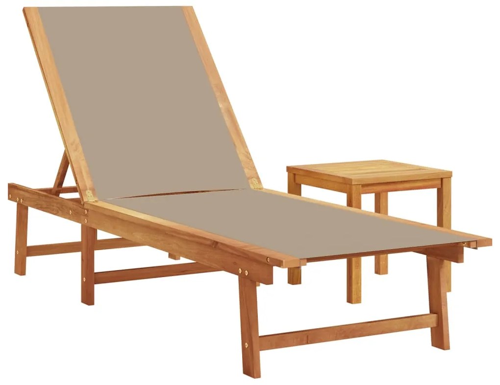 Espreguiçadeiras + mesa 2pcs acácia/textilene cinza-acastanhado