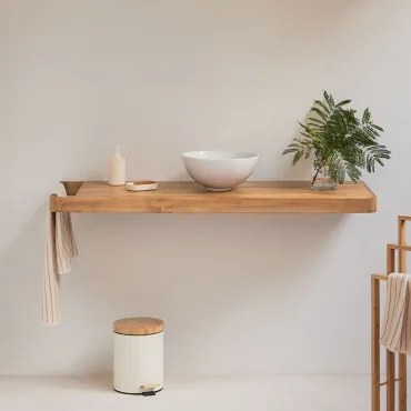 Conjunto De Móvel De Casa De Banho 130x45 Cm Suspenso Em Madeira De Teca Neill Madeira De Teca & Sem Espelho & Sem Torneira & Cerâmica Branca Redonda