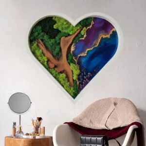 Autocolante Coração Musgo - Galáxia Epoxy e Ramo Natural