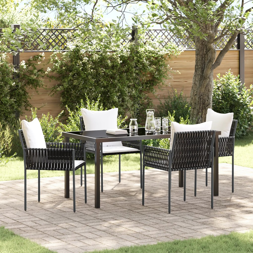 vidaXL Conjunto de Jantar de Jardim de 5 Peças com Almofadas Marrom em Rattan Poliéster