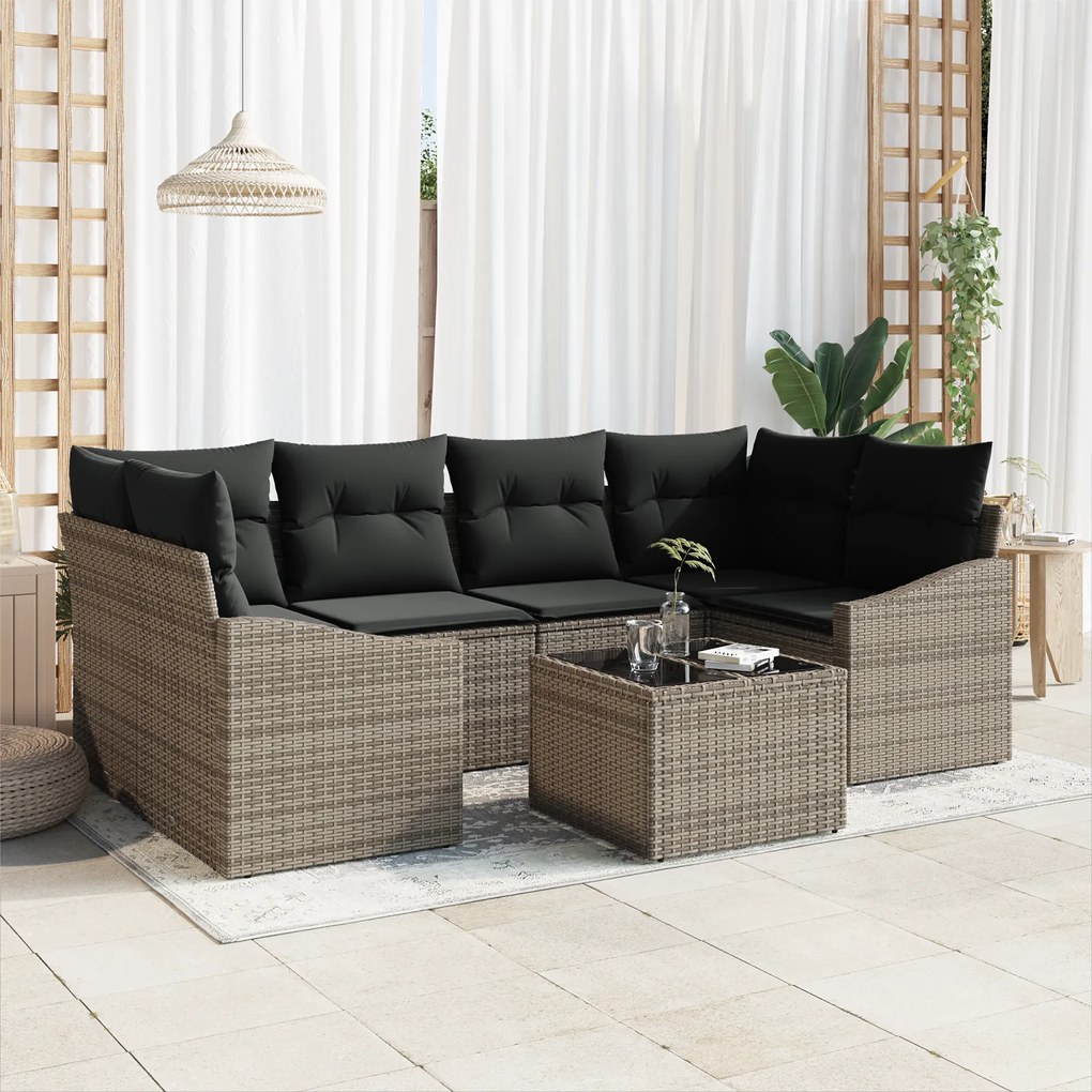 Conjunto de Jantar para Jardim com Almofadas Cinza Rattan Polivinílico