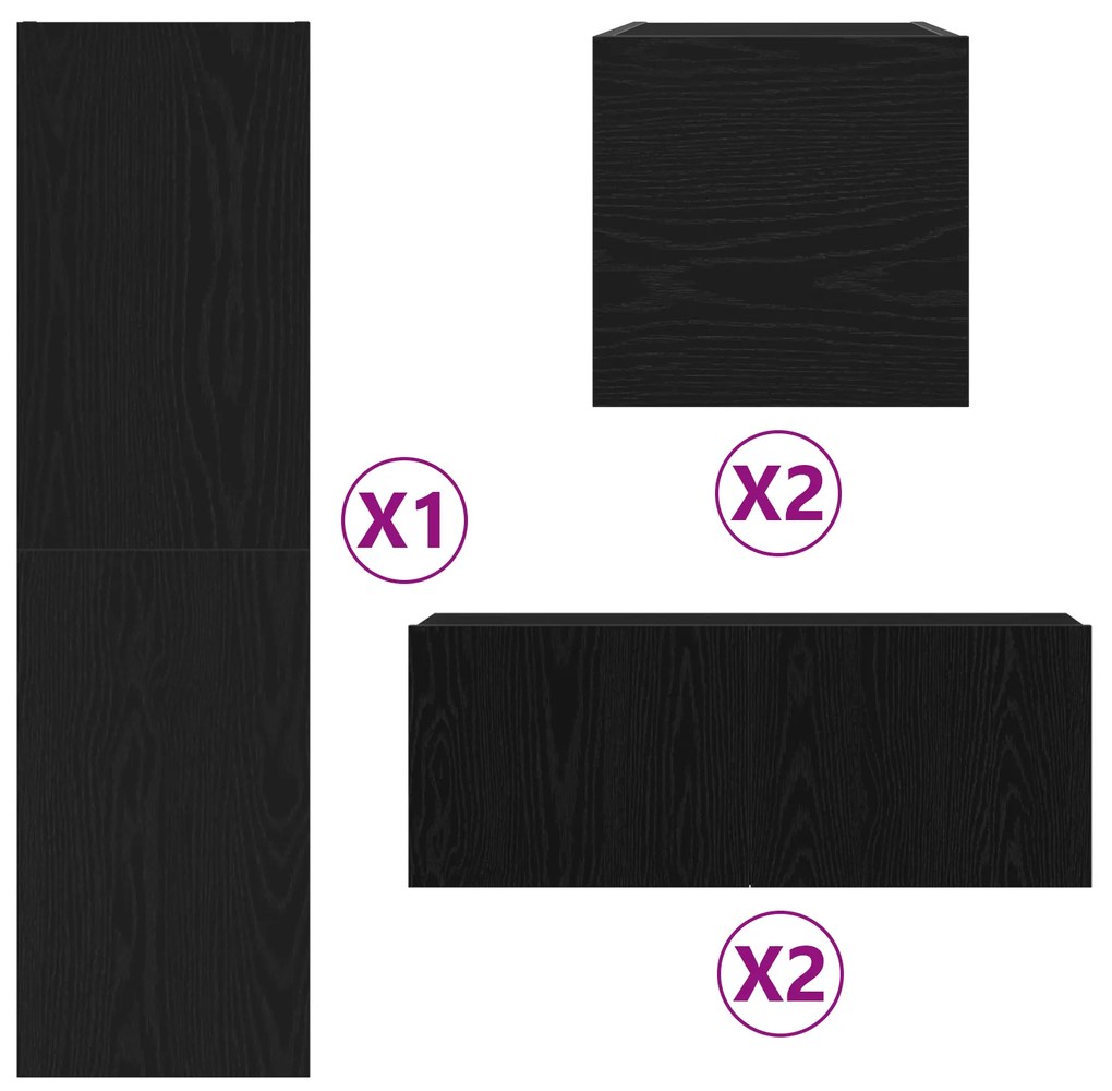Conjunto de 6 Peças do Aparador de TV vidaXL Carvalho Preto Madeira En