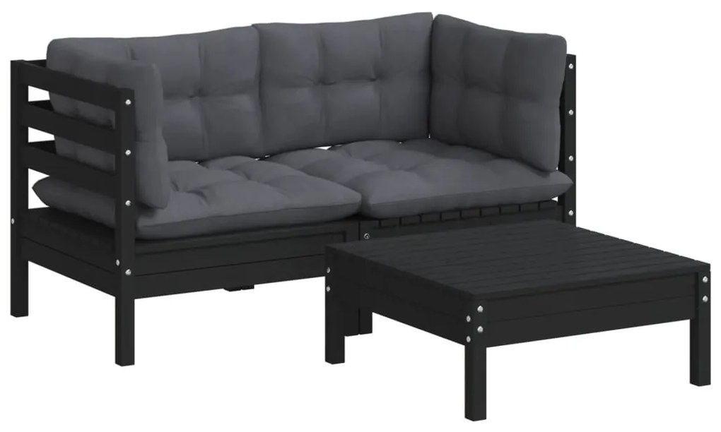 3 pcs conj. lounge de jardim com almofadões antracite pinho