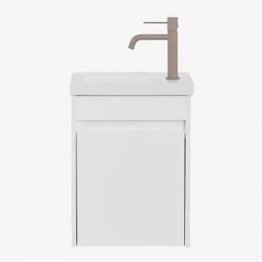 Conjunto De Móvel De Casa De Banho Suspenso Em Madeira Com Lavatório Integrado Narek Branco & Sem Espelho & Castanho Moka - Sklum