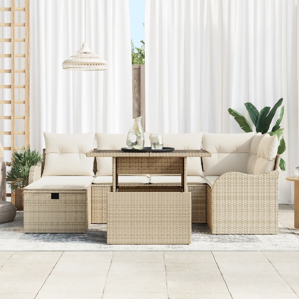 Conjunto de Sofás para Jardim vidaXL com Almofadas Bege Poliratan, Sof