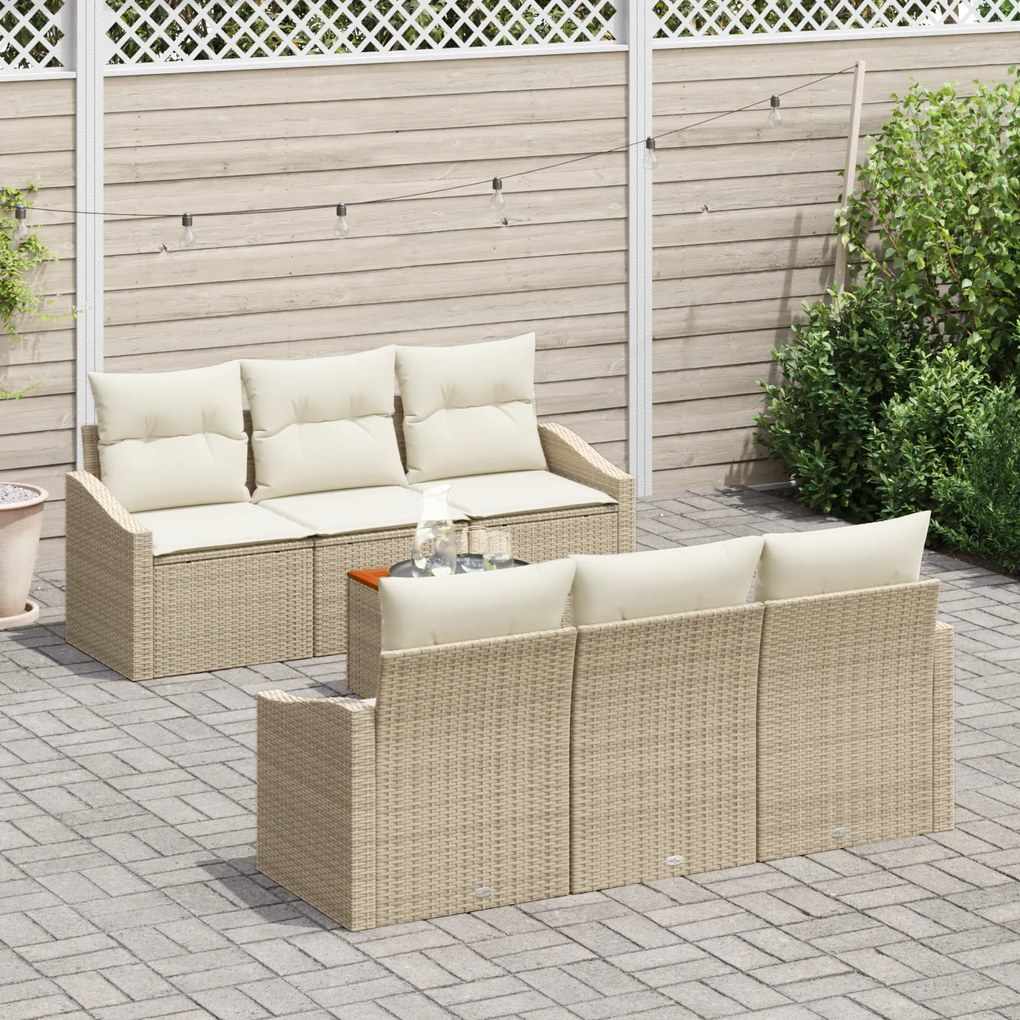 Conjunto de Sofá de Jardim de 7 Peças com Almofadas Bege de Rattan Pol