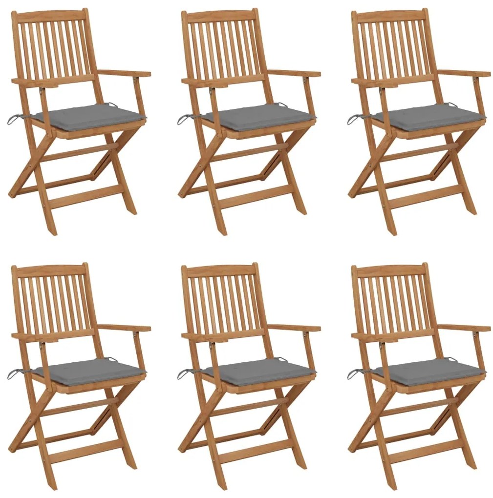 vidaXL Cadeiras de jardim dobráveis c/ almofadões 6 pcs acácia maciça