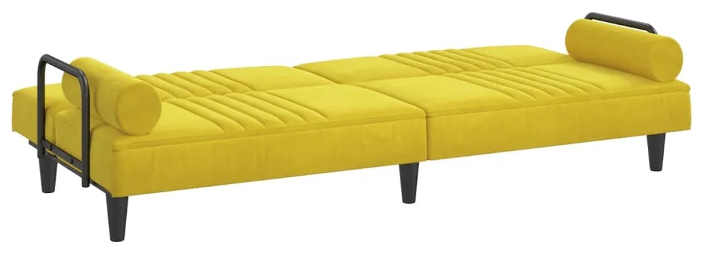 Sofá-cama com apoio de braços veludo amarelo