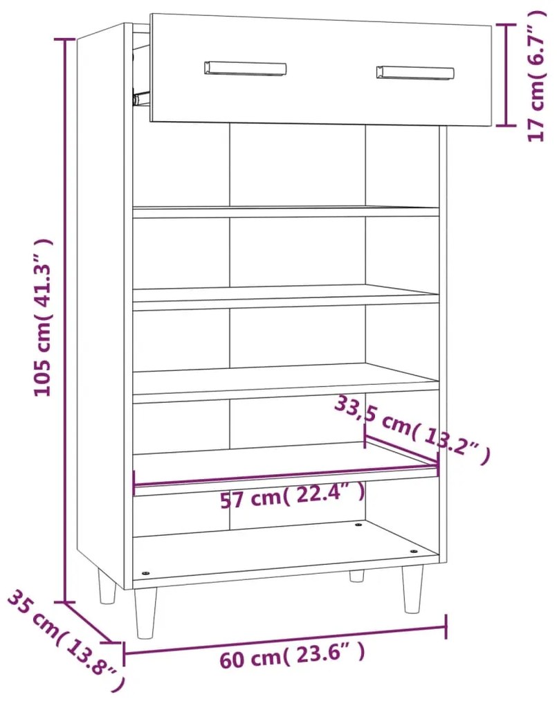 Sapateira Ana - Com 1 Gaveta e 5 Prateleiras - Cor Preto - 60x35x105 c