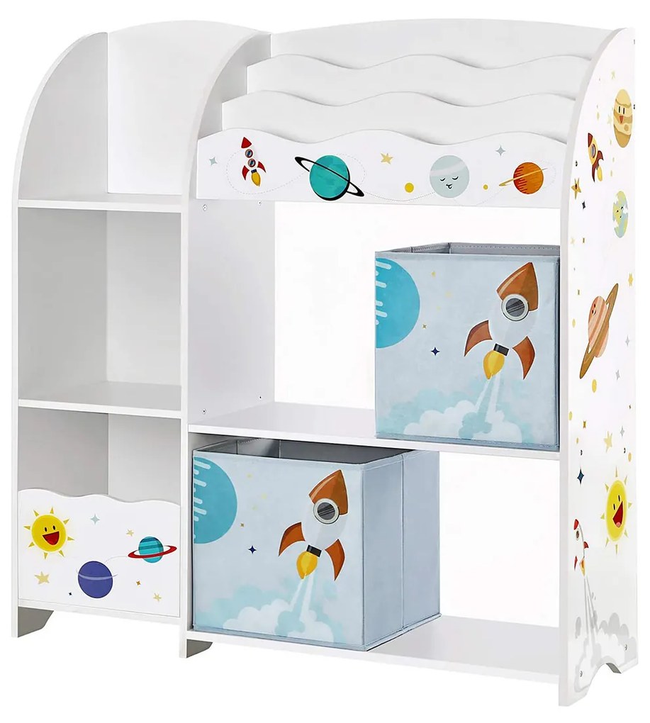 Organizador de brinquedos e livros SONGMICS para crianças, unidade de armazenamento multifuncional com 2 caixas de armazenamento, alta capacidade, tema universal, para sala de jogos, quarto, sala de estar, branco GKR42WT