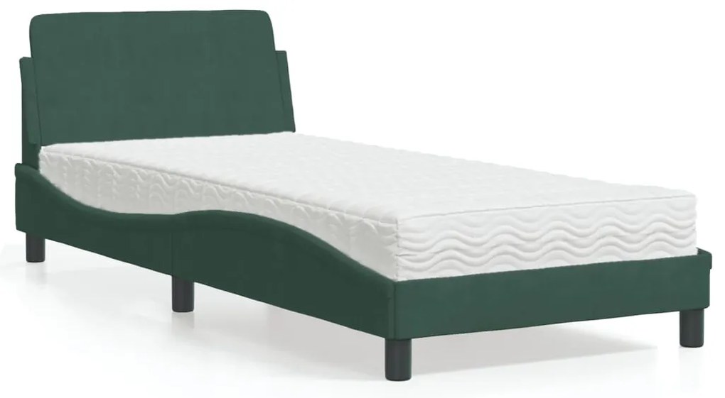 vidaXL Cama com colchão 90x190 cm veludo verde-escuro