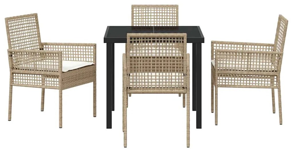 Conjunto de Jantar de 5 Peças com Almofadas Bege Rattan Poliéster