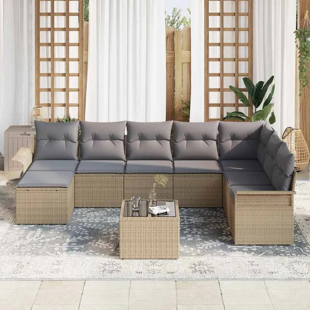 Conjunto de Sofás de Jardim vidaXL 9 Peças com Almofadas Rattan de Pol