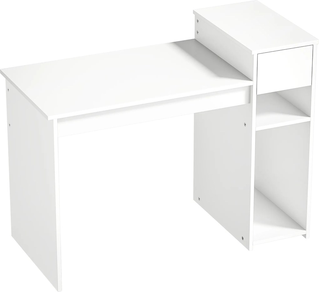 HOMCOM Escrivaninha para computador com gaveta e prateleira, mesa de computador com suporte para unidade central, 108 x 50 x 82 cm, branco | Aosom Portugal