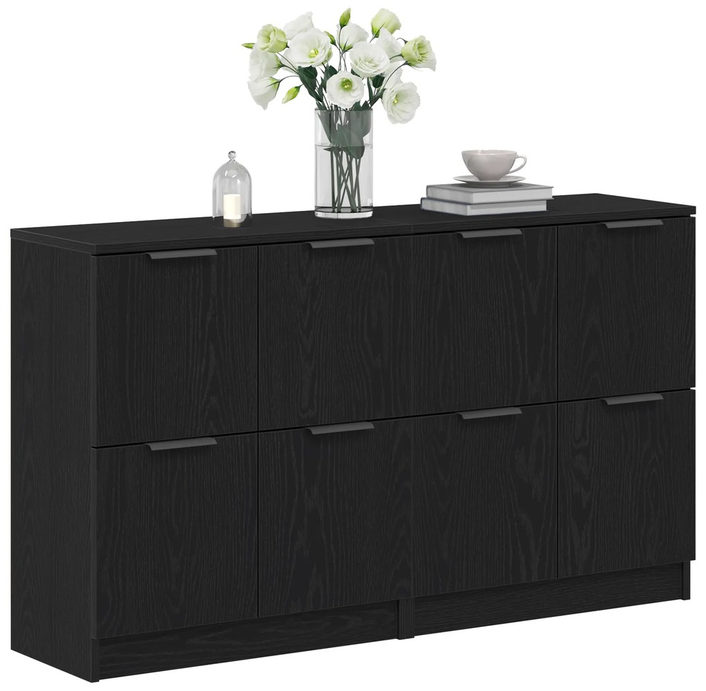 Buffets 2 pcs Madeira de Carvalho Preto 60x30x70 cm Madeira Engenharia