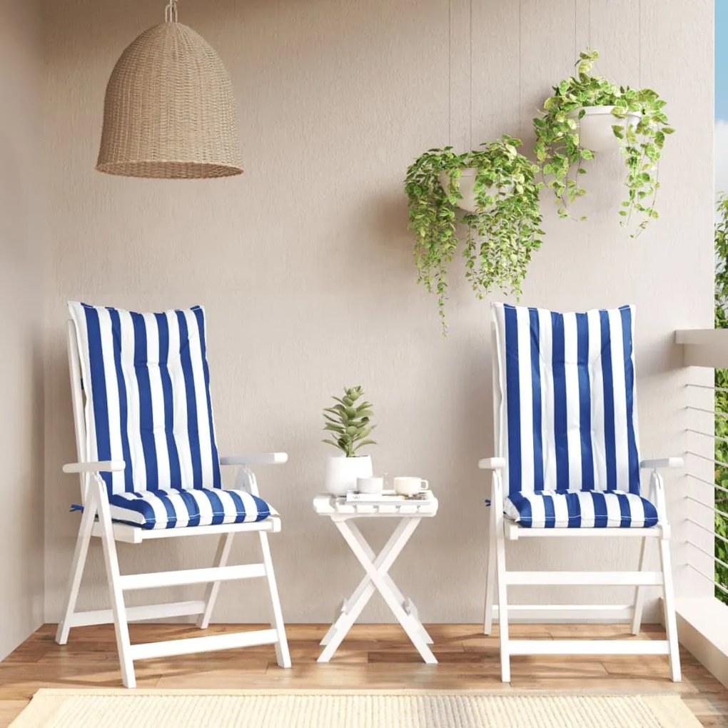vidaXL Almofadões cadeiras altas jardim 2pcs tecido riscas azul/branco