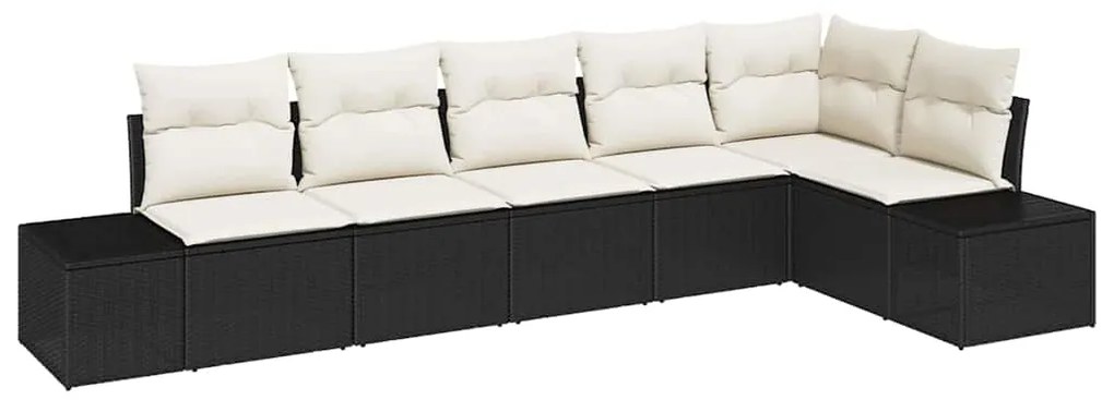 Conjunto de Sofás de Jardim 6 Peças com Almofadas de Rattan Preto