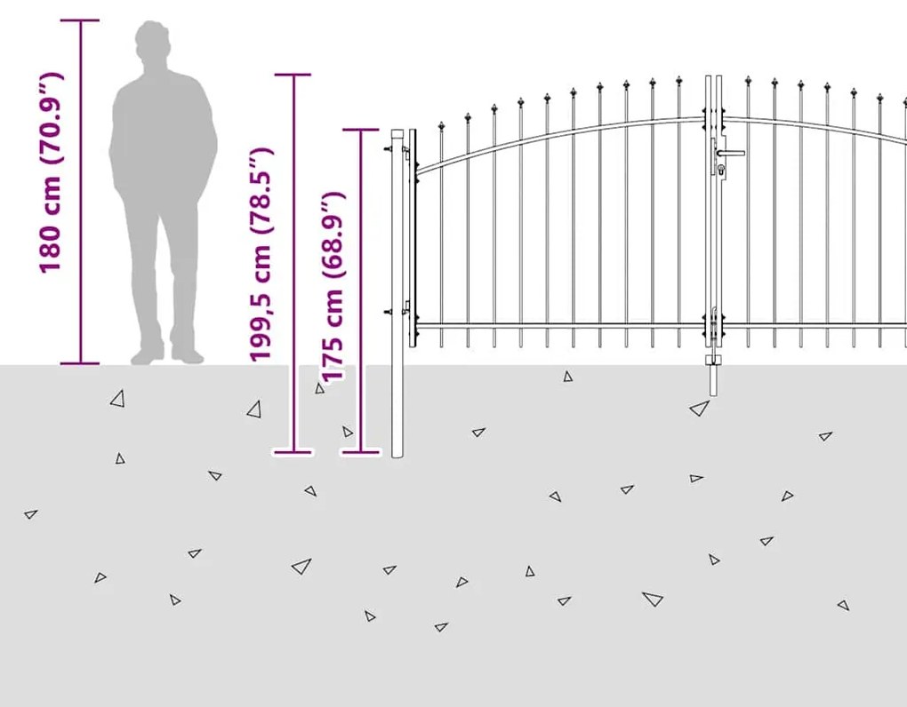 Portão de Jardim com Topo de Lança Cinza 150x400 cm em Aço