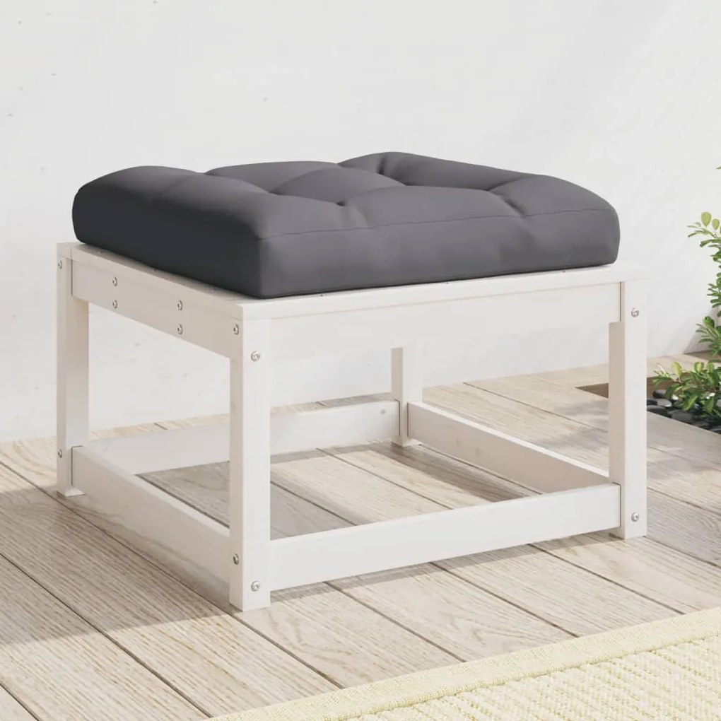vidaXL Apoio de pés p/ jardim c/ almofadão pinho maciço branco