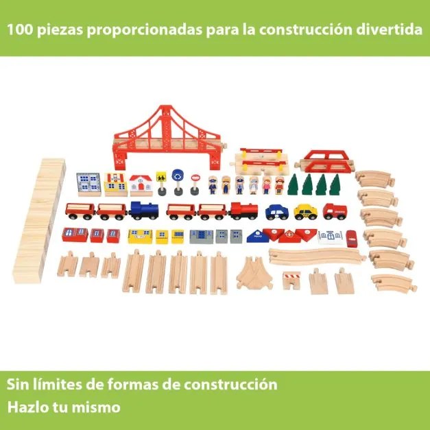 Conjunto de Mesa de Pista de Madeira para Crianças 100 Peças Mesa de Actividades e Gaveta com Rodas com Fecho Fácil de Montar Multicolorida