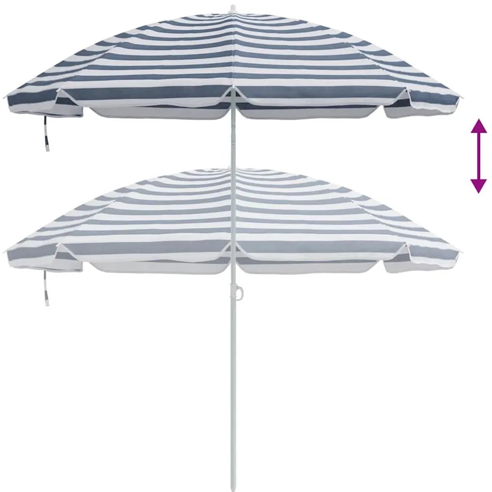 Parasol de Praia vidaXL com Poste de Alumínio Azul e Branco 300 cm