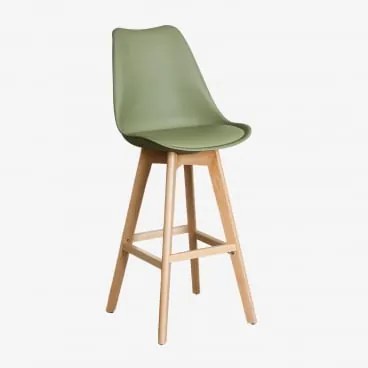Banco Alto Nórdico Com Almofada De Couro Sintético Verde Exército Claro & ↑75 Cm - Sklum