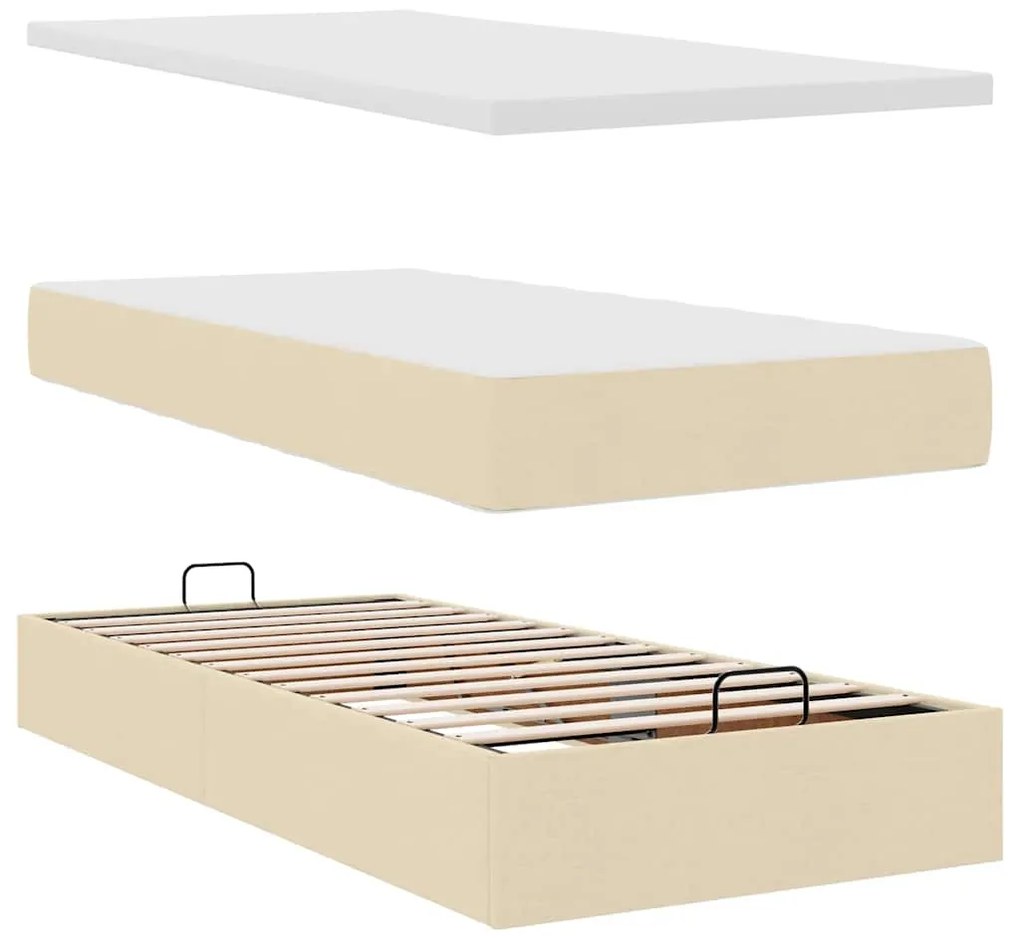 Cama otomana com colchão 100x200 cm tecido creme