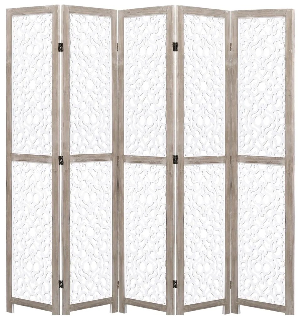 vidaXL Biombo com 5 painéis 175x165 cm madeira maciça branco