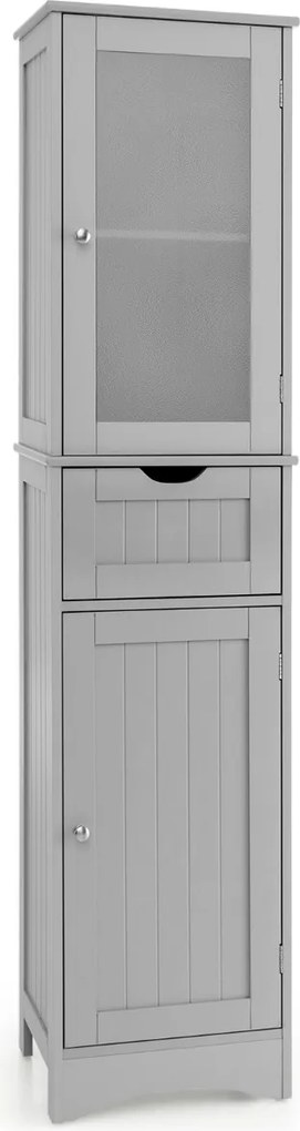 Armário Alto de Casa de Banho com 2 Portas e 1 Gaveta, 40 x 30 x 170 cm, Prateleiras Ajustáveis, Cinzento