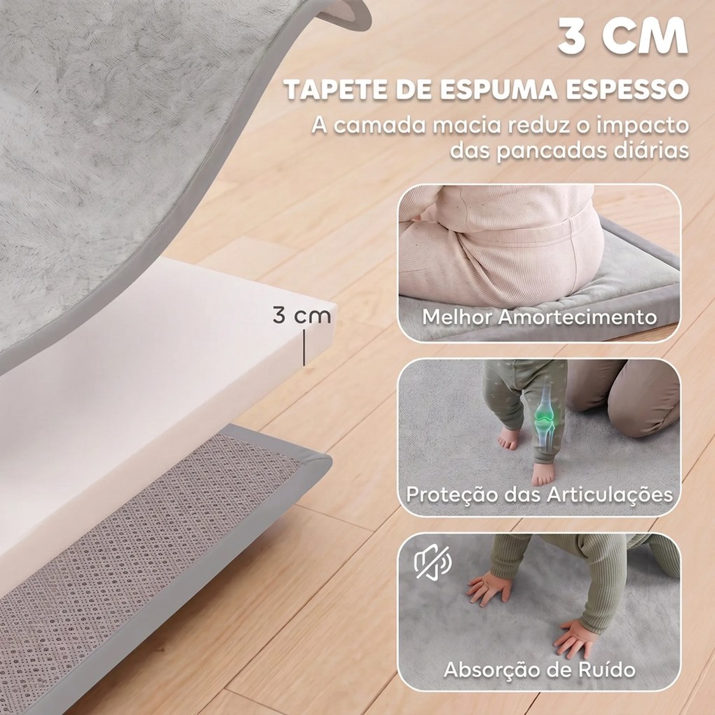 Tapete Infantil 127x127 cm Espuma 3 cm (PARQUE NÃO INCLUIDO) Flanela Suave Antiderrapante Resistente à Água Cinza Claro