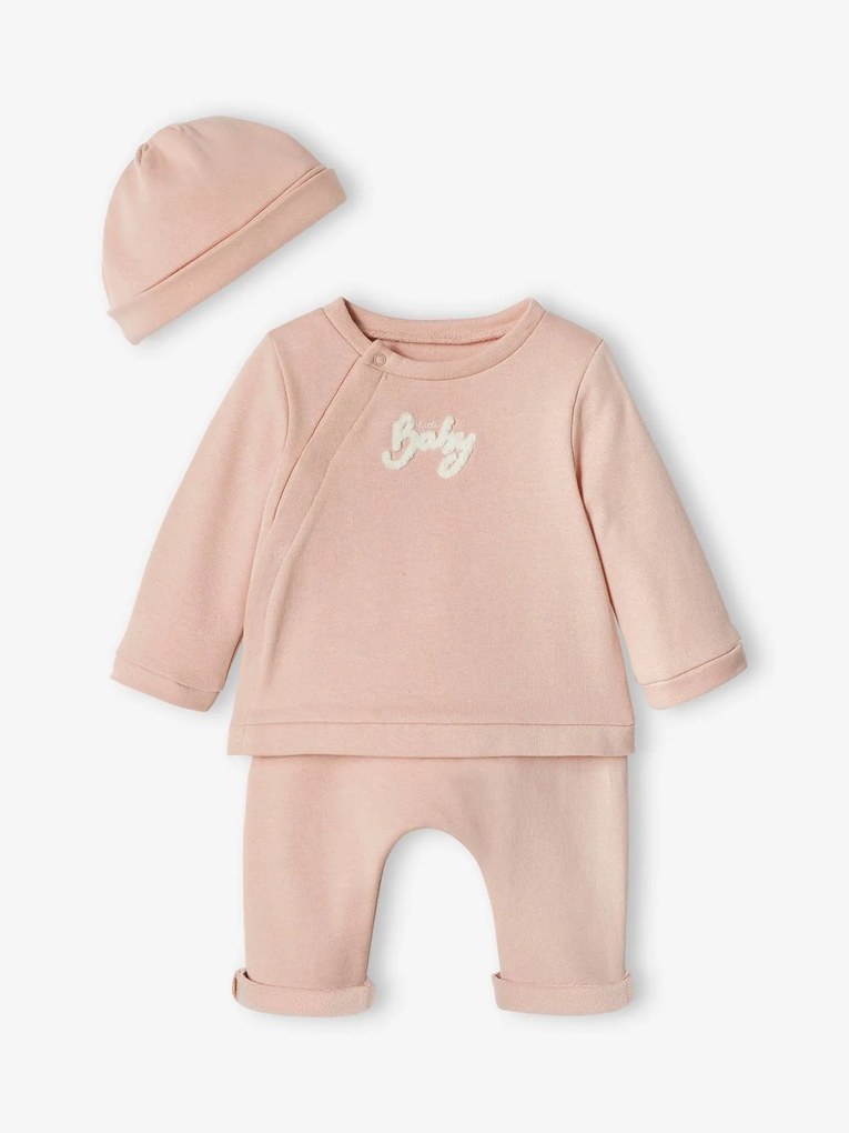 Agora -15%: Conjunto de 3 peças, em moletão, para bebé rosado