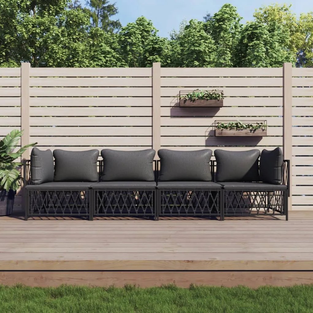 vidaXL 4 pcs conjunto lounge de jardim com almofadões aço antracite