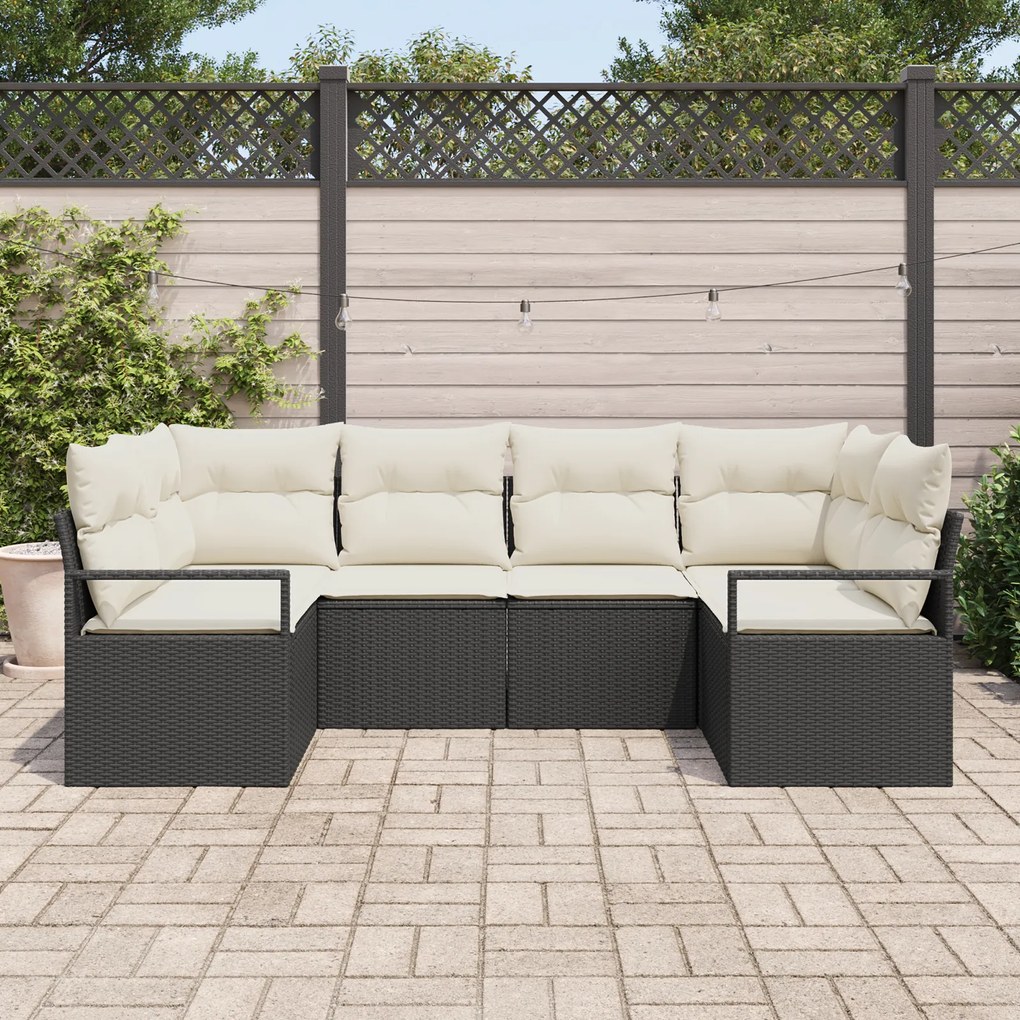 Conjunto de Sofá de Jardim Com 6 Peças com Almofadas Rattan Poli Preto