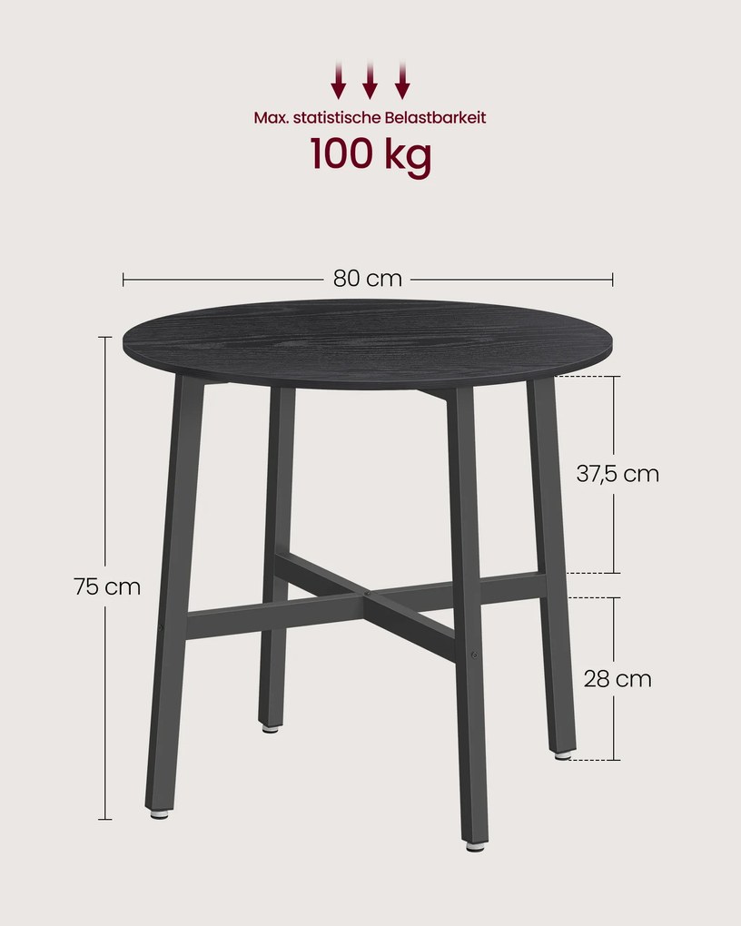 Mesa jantar de cozinha, sala redonda 80 x 75 cm Preta